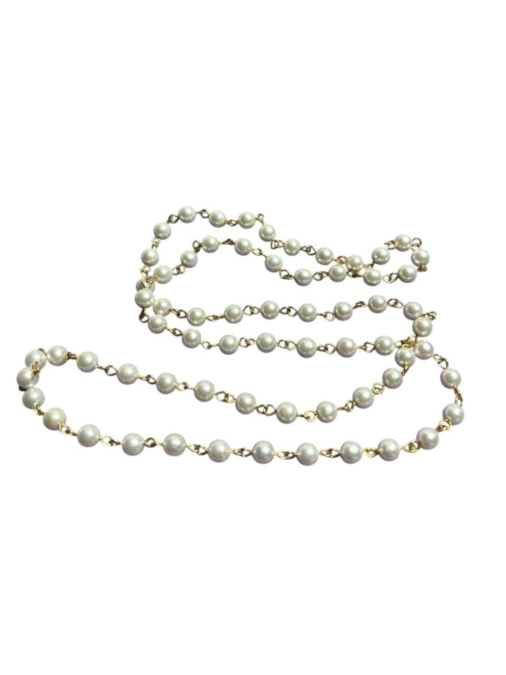 Plastic Faux Pearl Beaded Goldtone Chain Necklace